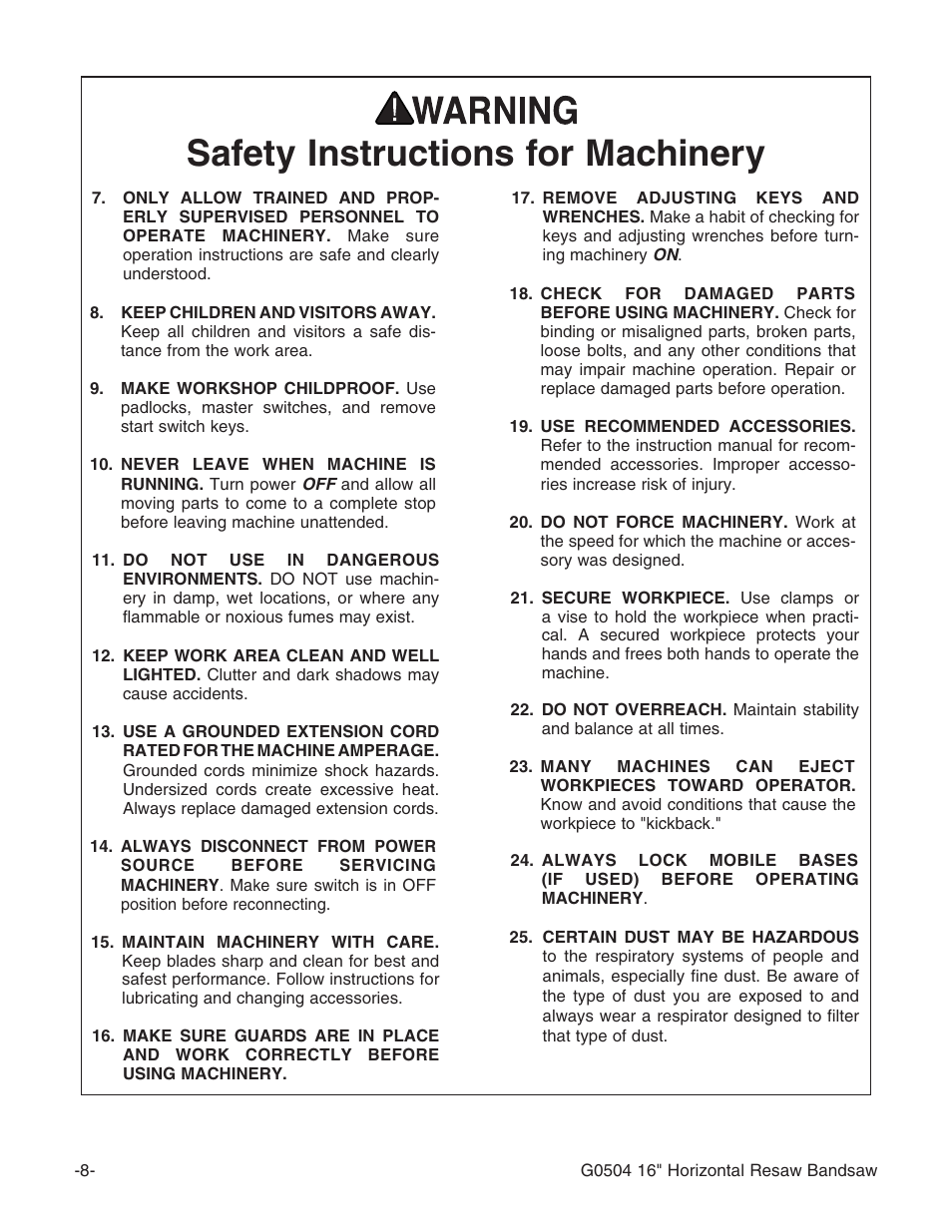 Grizzly G0504 User Manual | Page 10 / 72