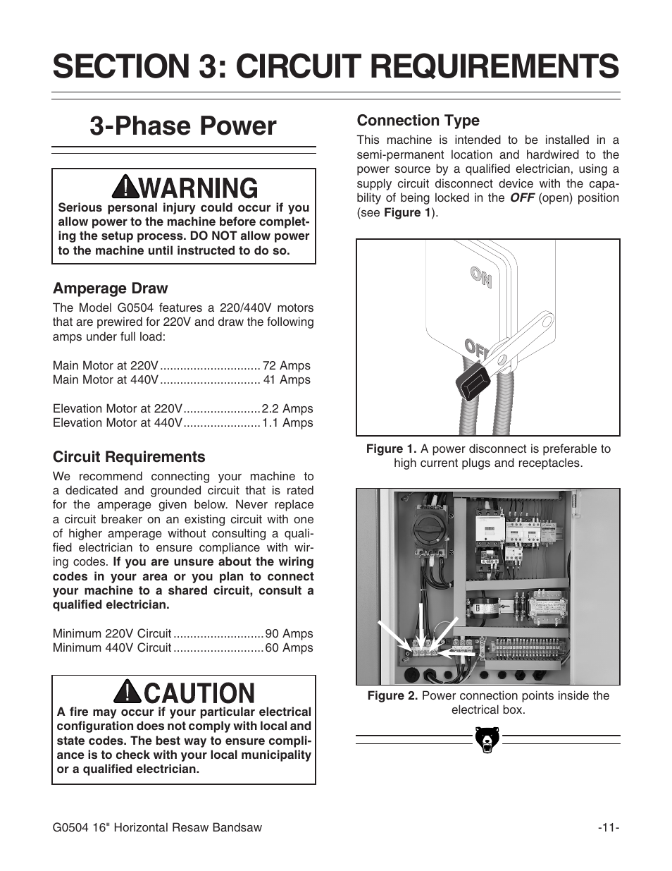 Phase power | Grizzly G0504 User Manual | Page 13 / 72