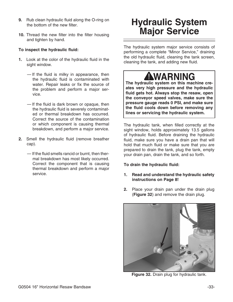 Hydraulic system major service | Grizzly G0504 User Manual | Page 35 / 72