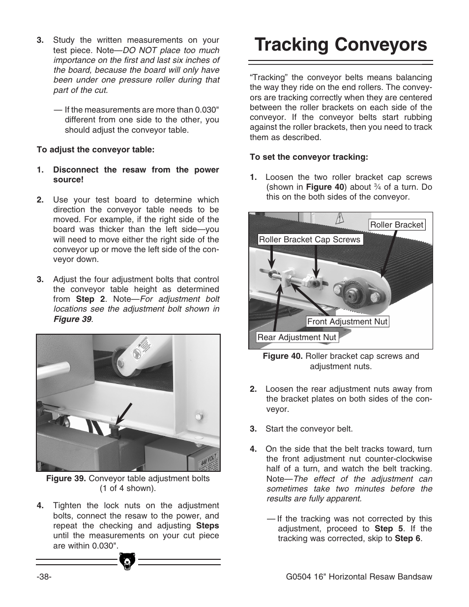 Tracking conveyors | Grizzly G0504 User Manual | Page 40 / 72