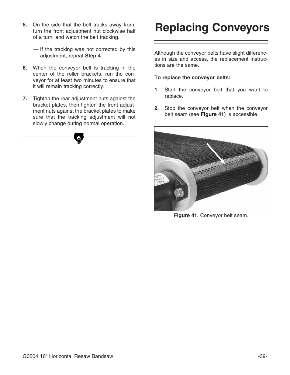 Replacing conveyors | Grizzly G0504 User Manual | Page 41 / 72