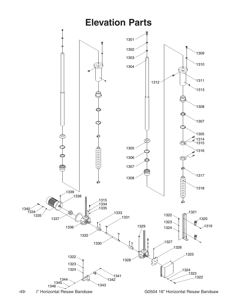 Elevation parts | Grizzly G0504 User Manual | Page 51 / 72