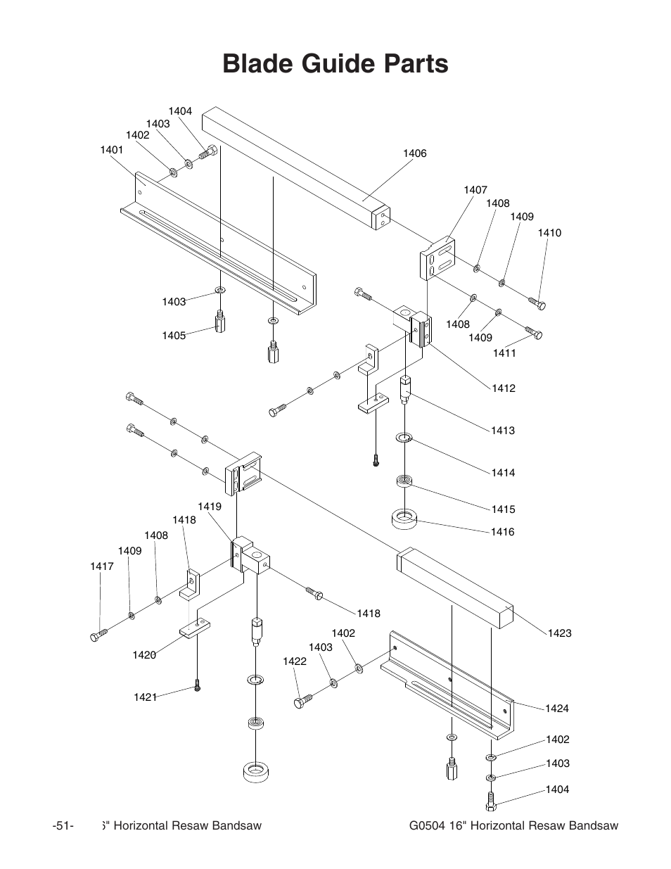 Blade guide parts | Grizzly G0504 User Manual | Page 53 / 72