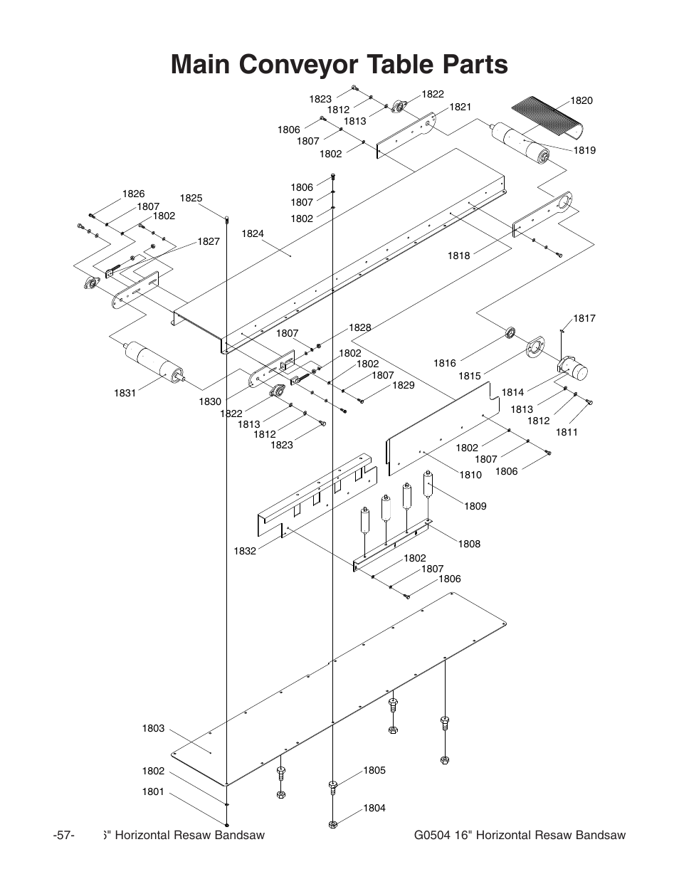 Main conveyor table parts | Grizzly G0504 User Manual | Page 59 / 72