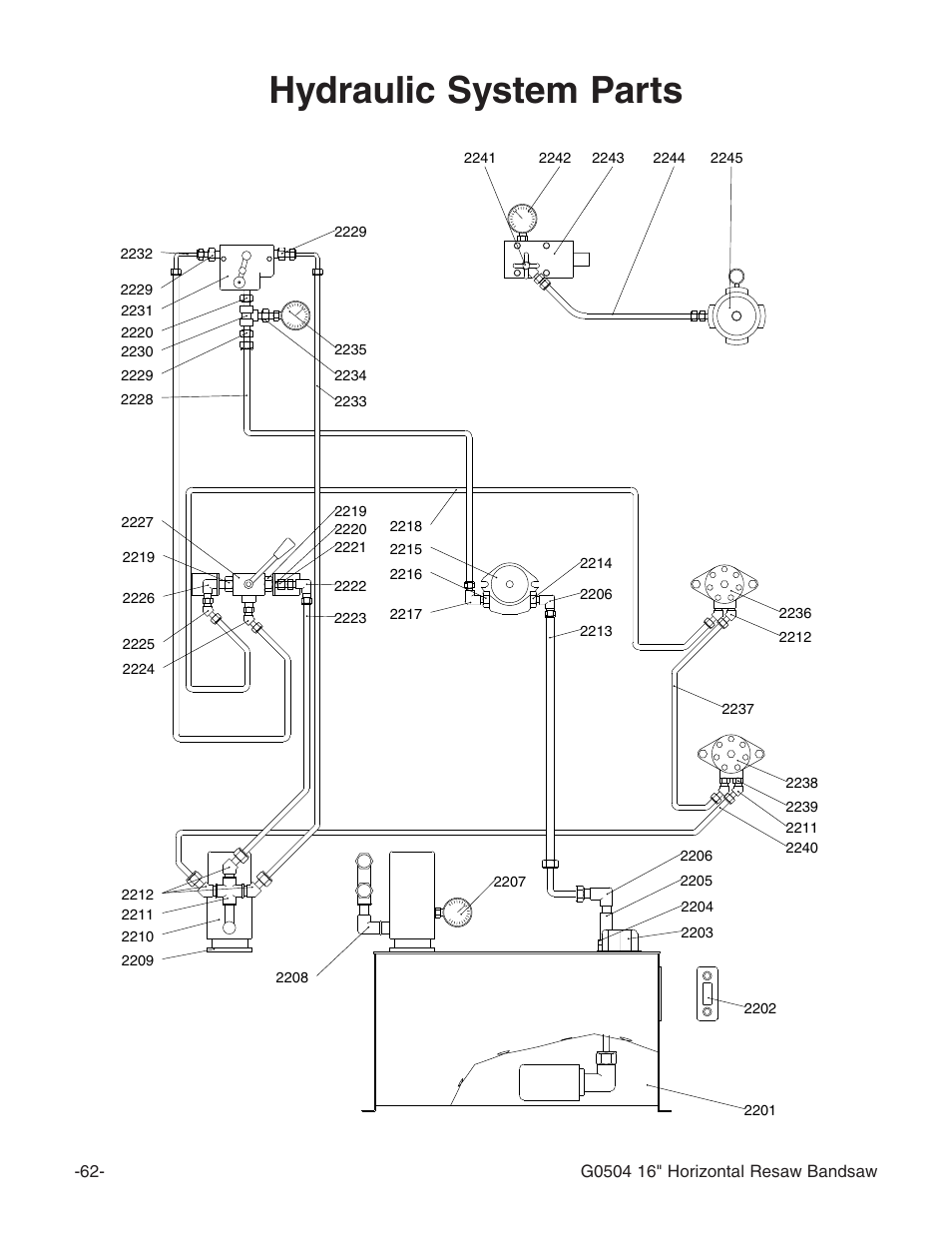 Hydraulic system parts | Grizzly G0504 User Manual | Page 64 / 72