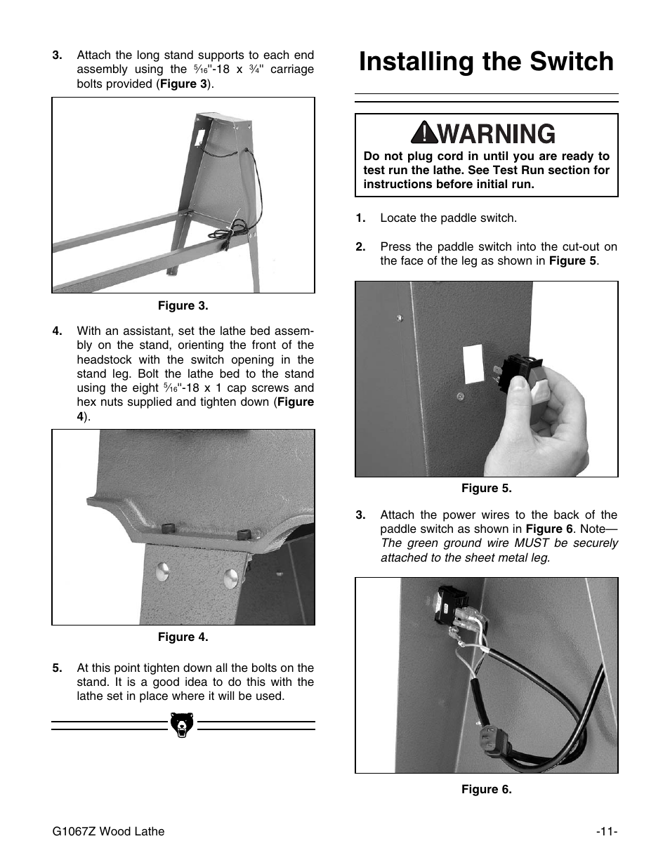 Installing the switch | Grizzly G1067Z User Manual | Page 13 / 31