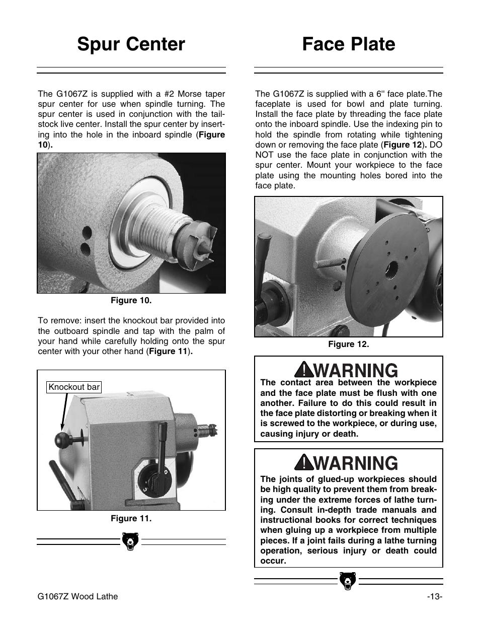 Face plate spur center | Grizzly G1067Z User Manual | Page 15 / 31