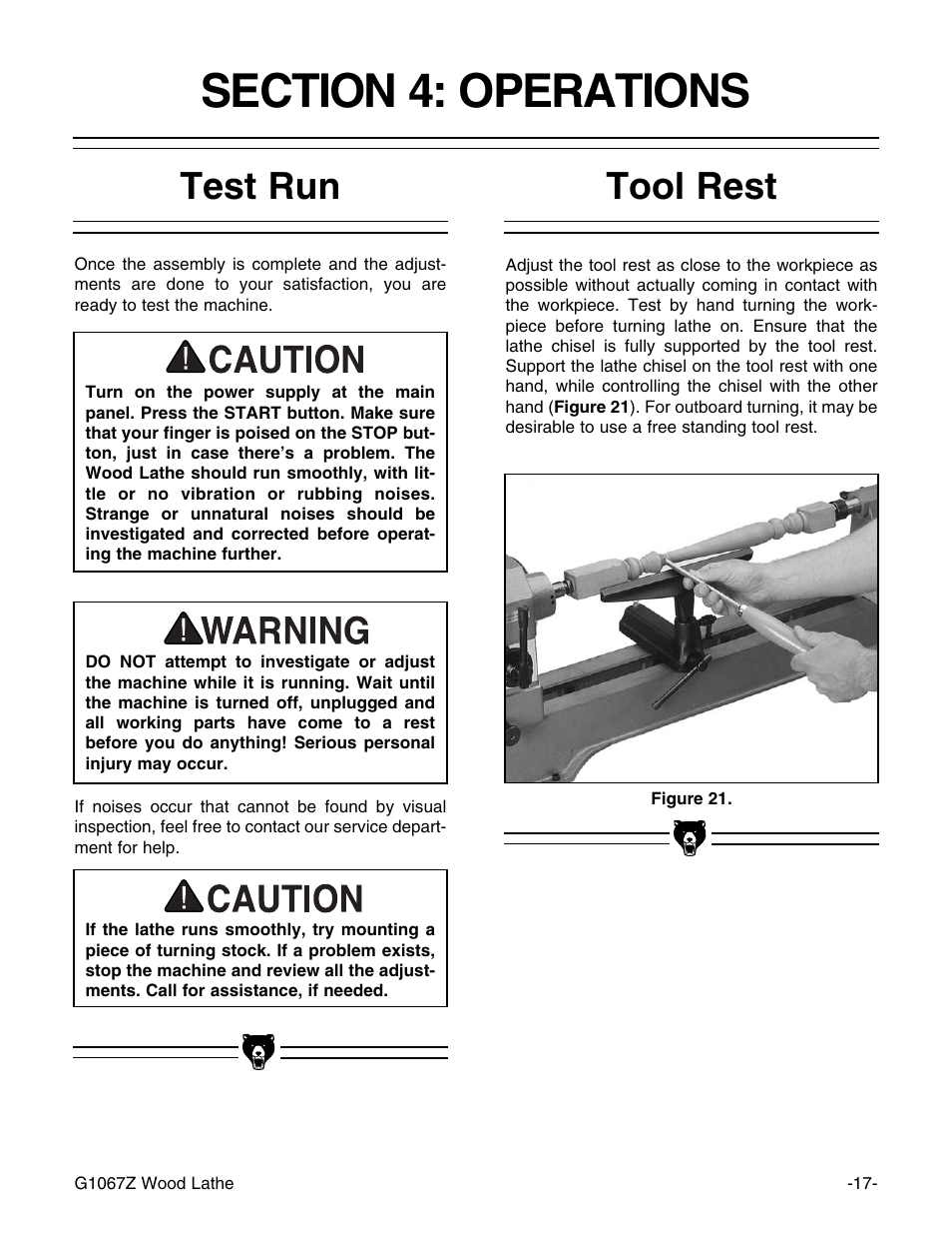 Tool rest test run | Grizzly G1067Z User Manual | Page 19 / 31