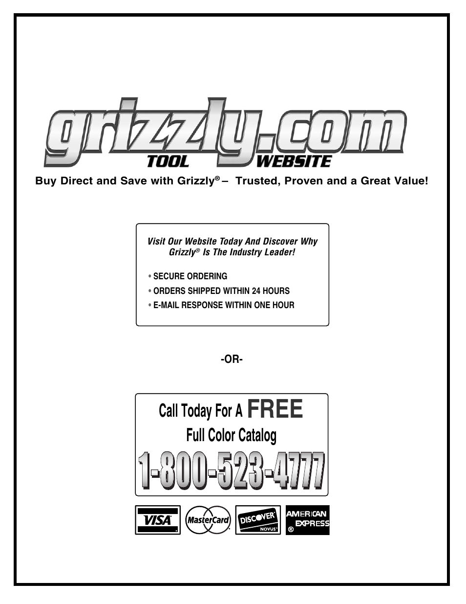 Free, Call today for a, Full color catalog | Grizzly G1067Z User Manual | Page 31 / 31