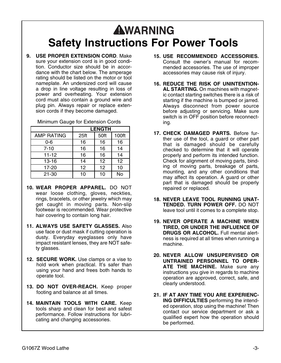 Safety instructions for power tools | Grizzly G1067Z User Manual | Page 5 / 31