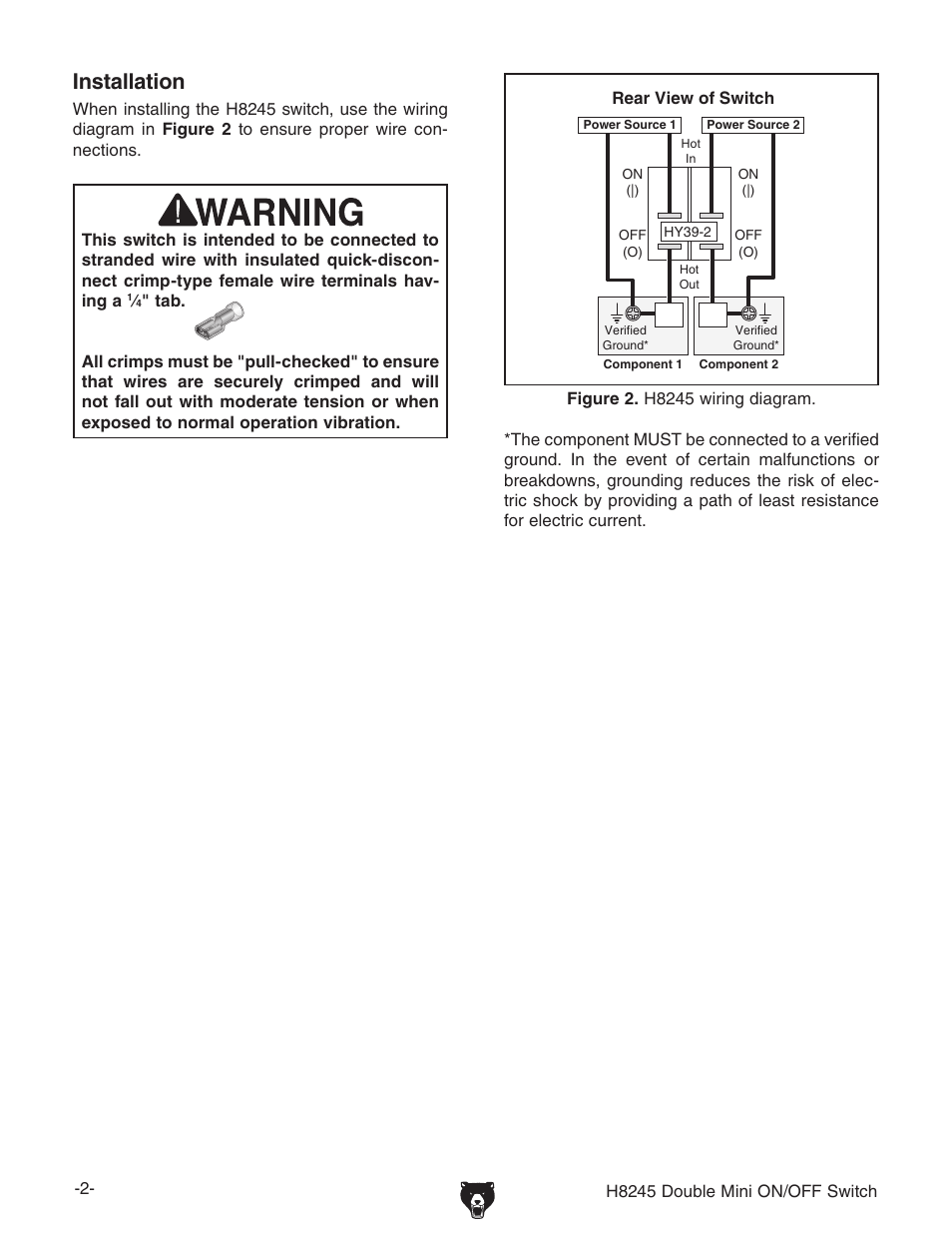 Installation | Grizzly Double Mini On/Off h8245 User Manual | Page 2 / 2
