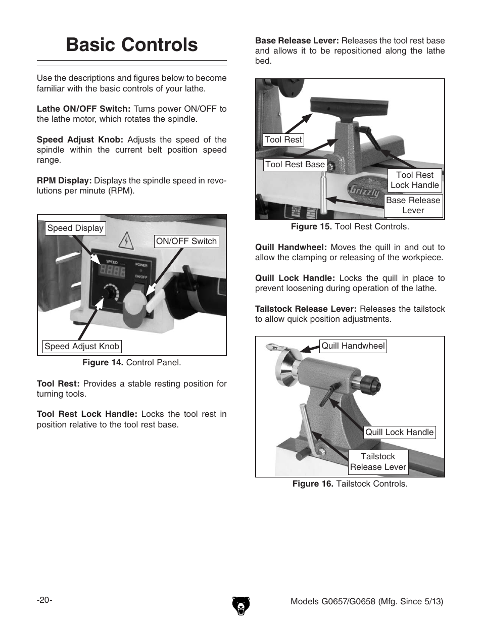 Basic controls | Grizzly G0658 User Manual | Page 22 / 52