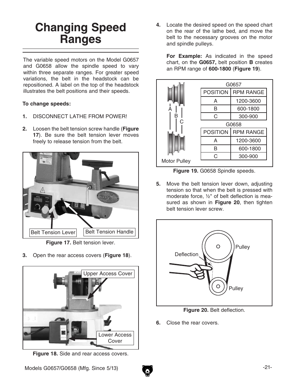 Changing speed ranges | Grizzly G0658 User Manual | Page 23 / 52