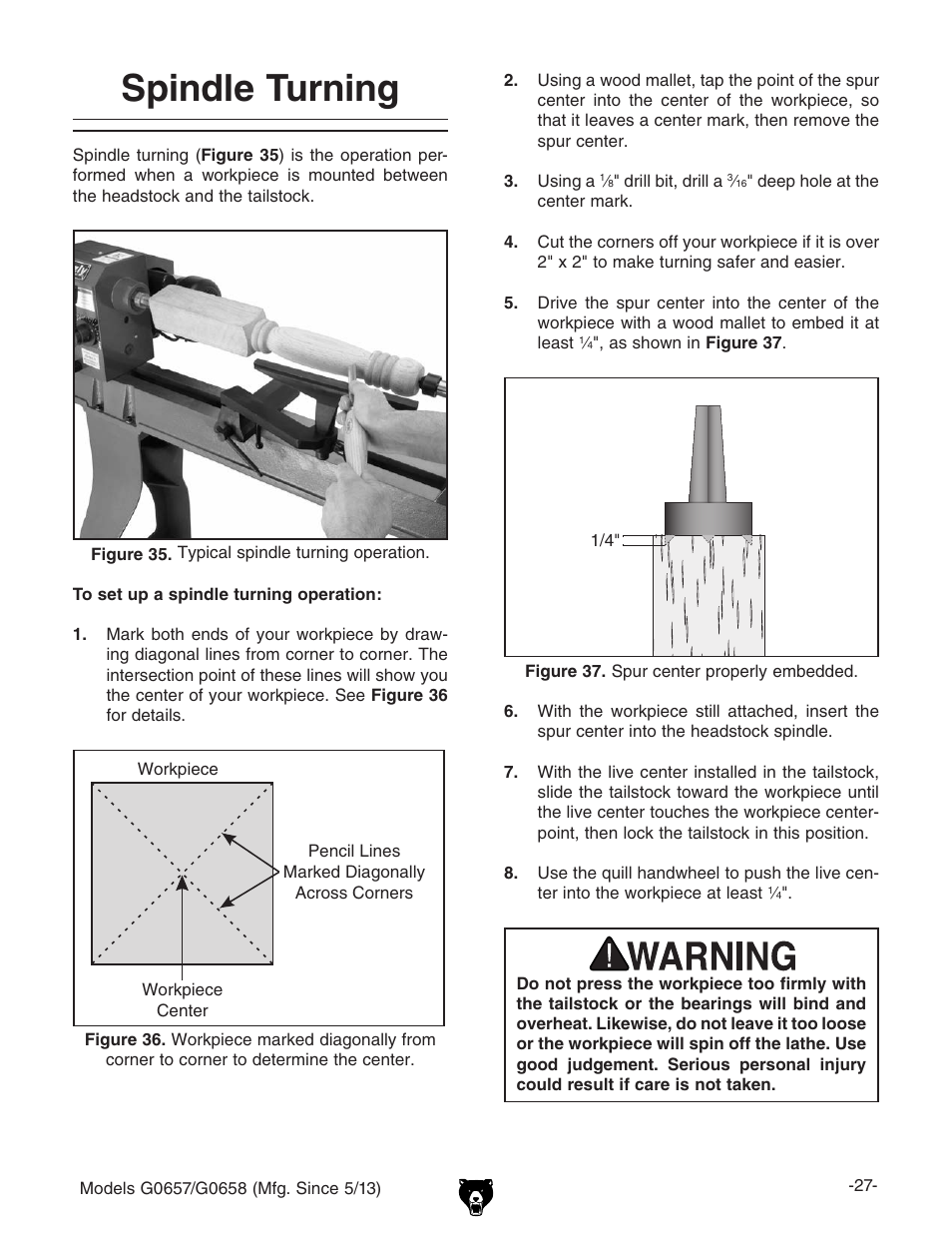 Spindle turning | Grizzly G0658 User Manual | Page 29 / 52