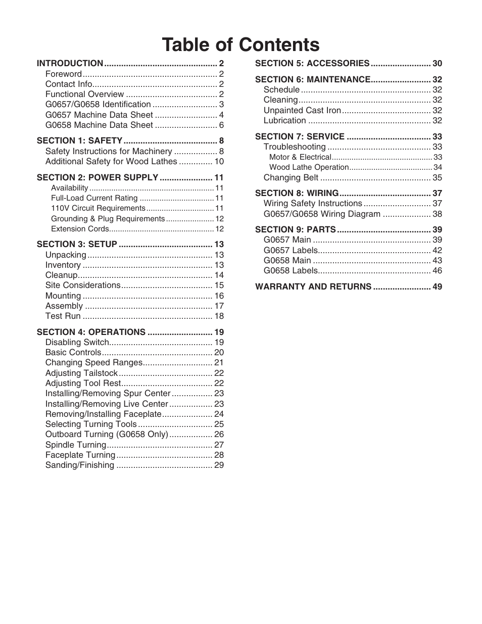 Grizzly G0658 User Manual | Page 3 / 52