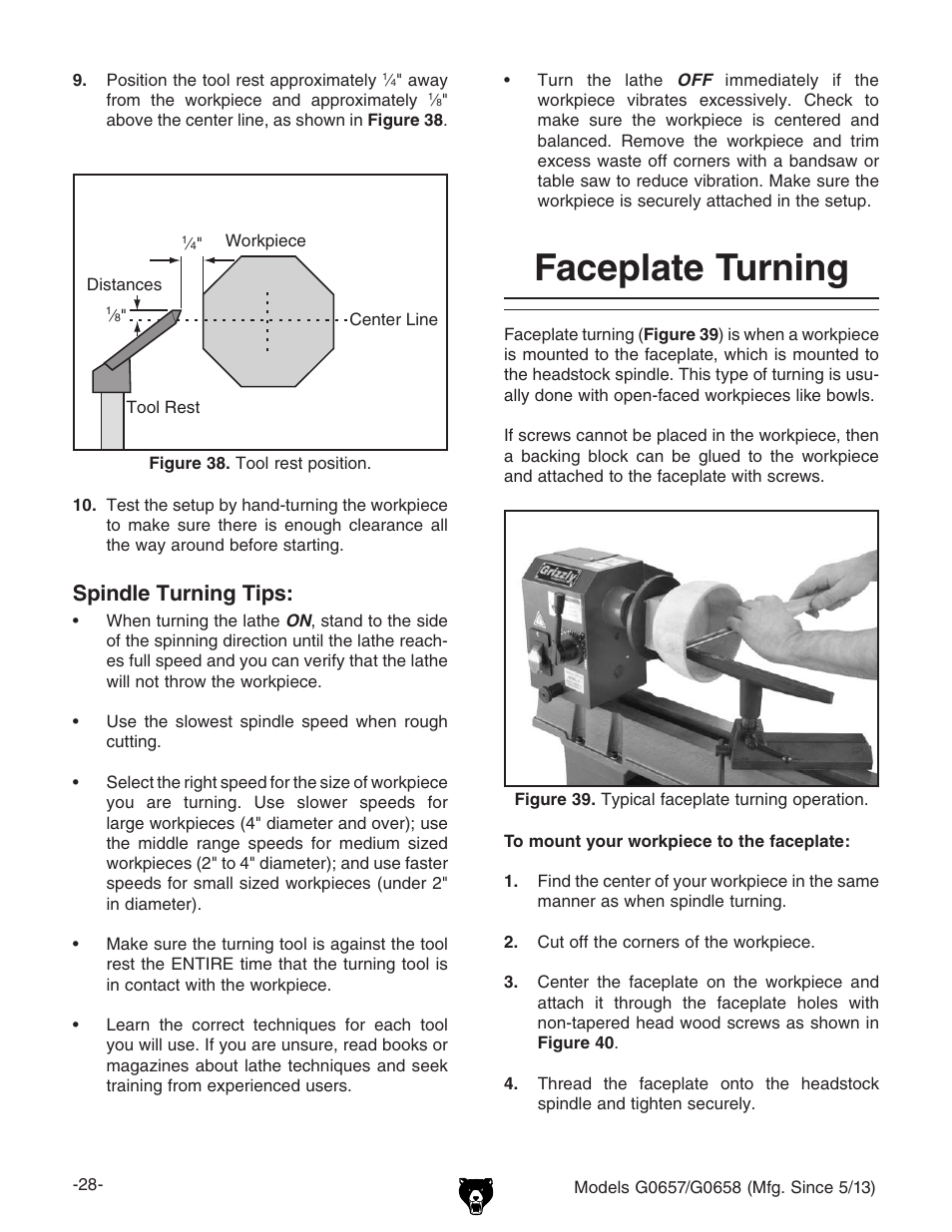 Faceplate turning, Spindle turning tips | Grizzly G0658 User Manual | Page 30 / 52