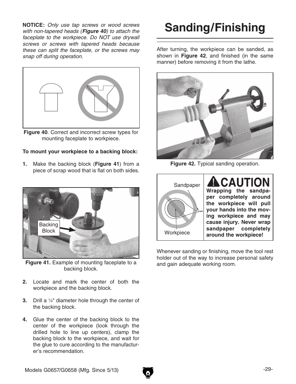 Sanding/finishing | Grizzly G0658 User Manual | Page 31 / 52
