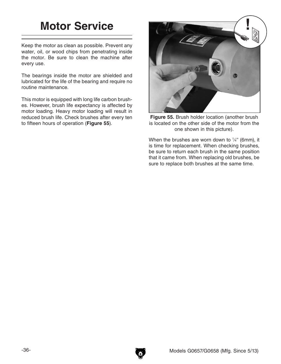 Motor service | Grizzly G0658 User Manual | Page 38 / 52