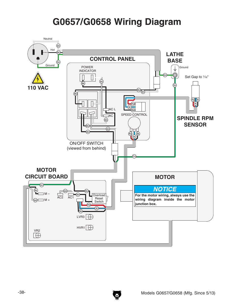 110 vac motor | Grizzly G0658 User Manual | Page 40 / 52