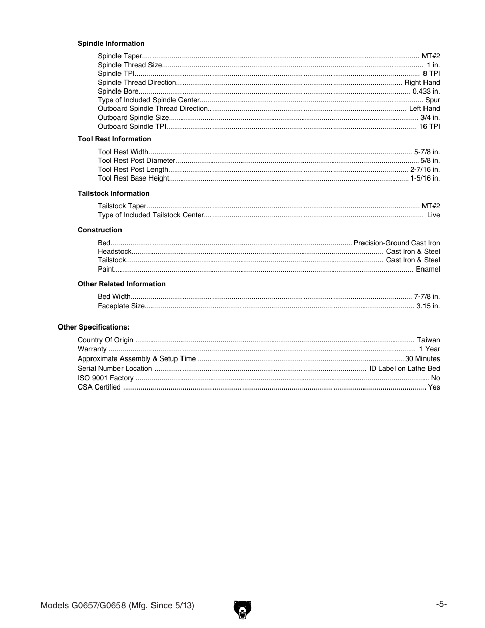 Grizzly G0658 User Manual | Page 7 / 52