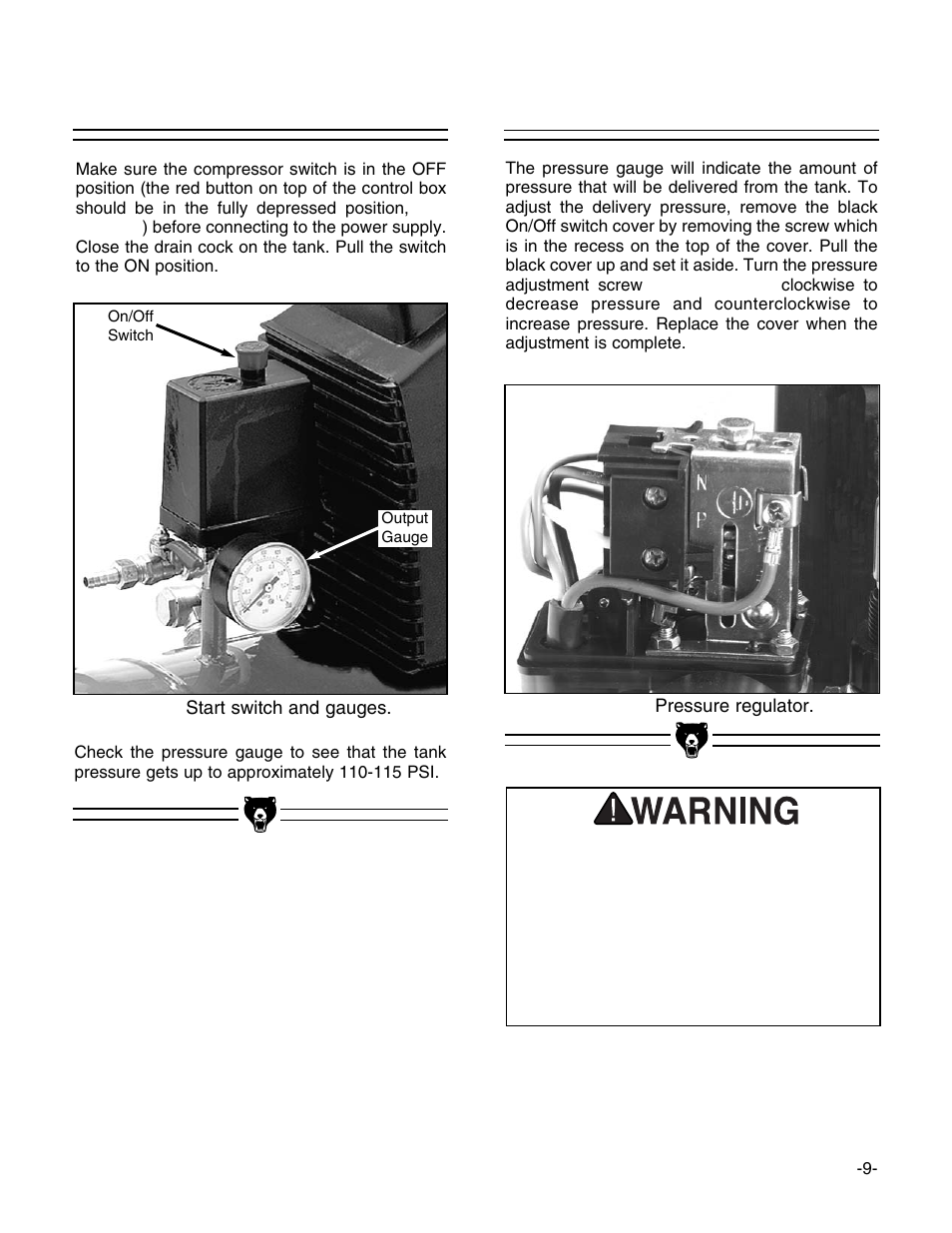 Pressure regulator, Starting | Grizzly G8695 User Manual | Page 10 / 17