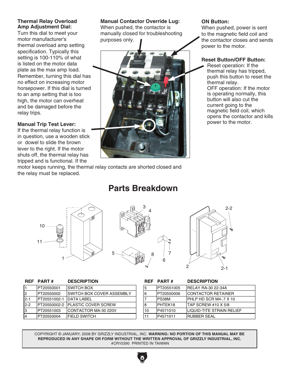 Parts breakdown | Grizzly T20551 User Manual | Page 2 / 2