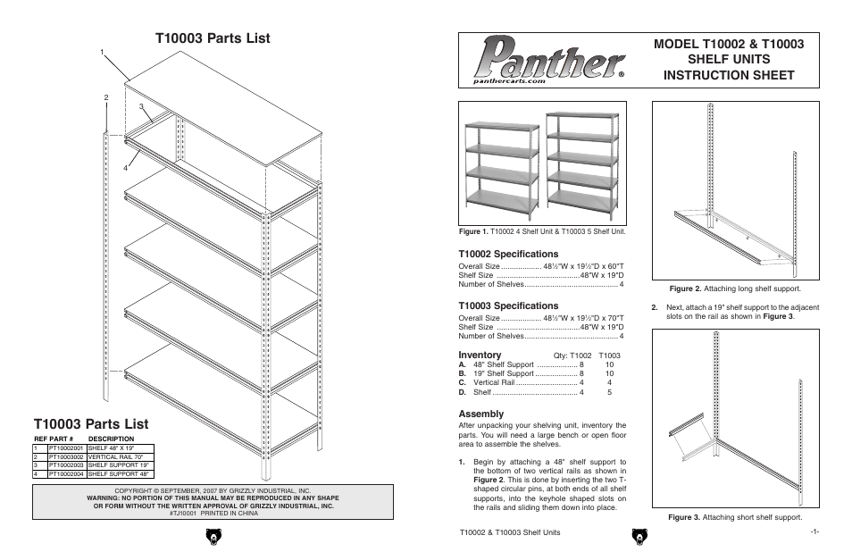 Grizzly Panther Shelf Units T10002 User Manual | 2 pages