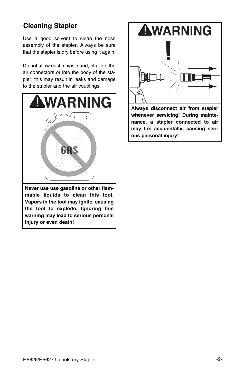 Cleaning stapler | Grizzly H5627 User Manual | Page 10 / 20