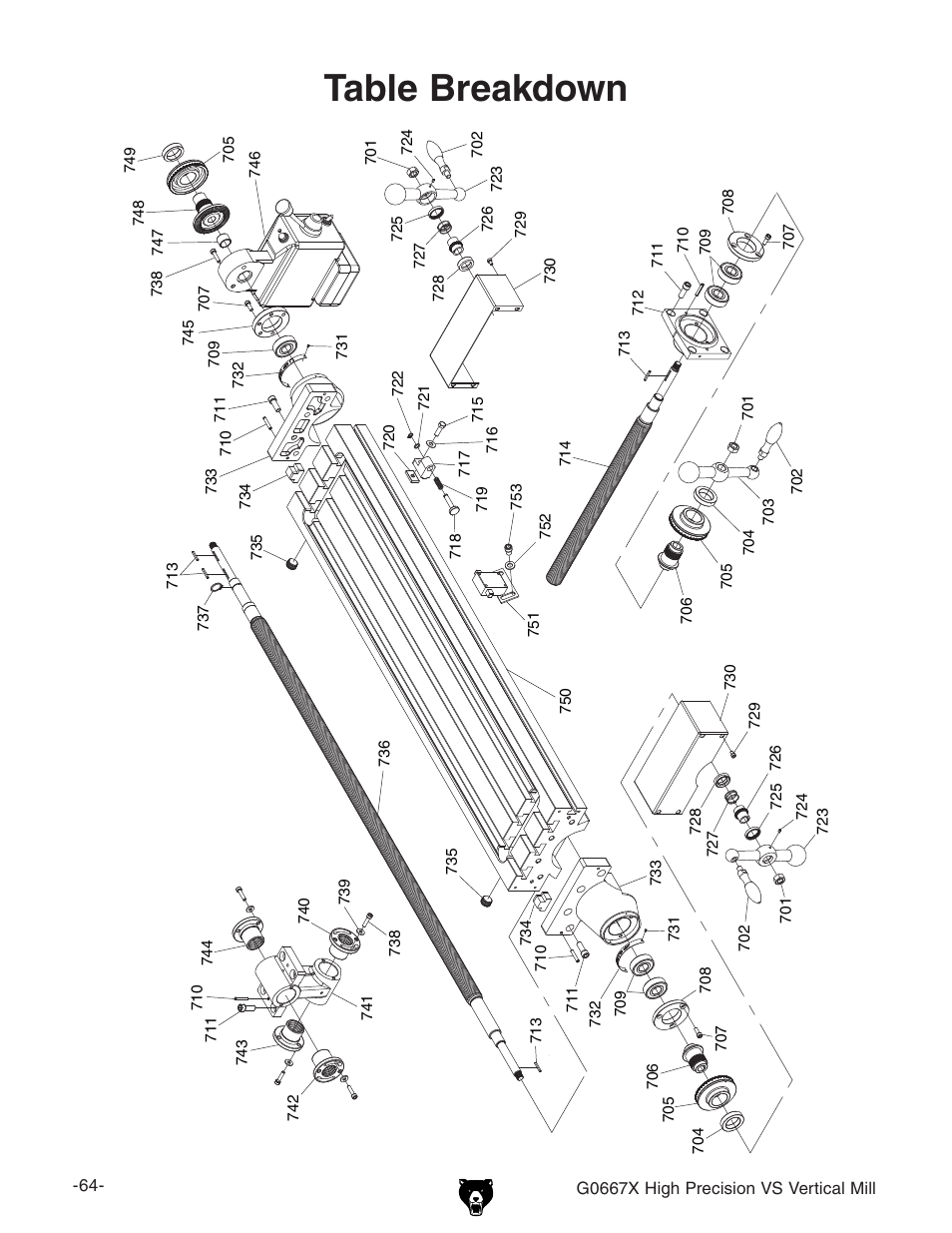 Table breakdown | Grizzly Vertical Mill G0667X User Manual | Page 11 / 17