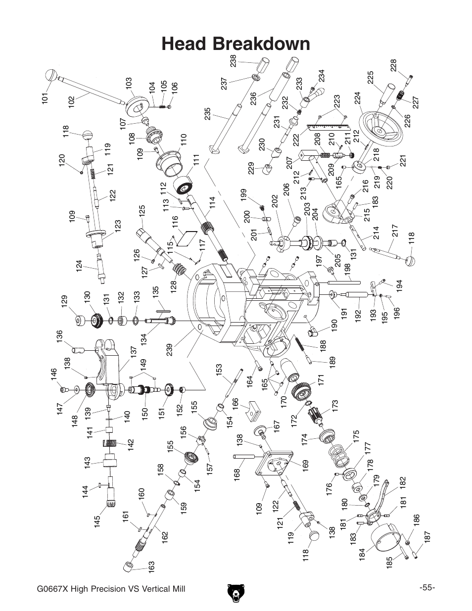 Head breakdown | Grizzly Vertical Mill G0667X User Manual | Page 2 / 17