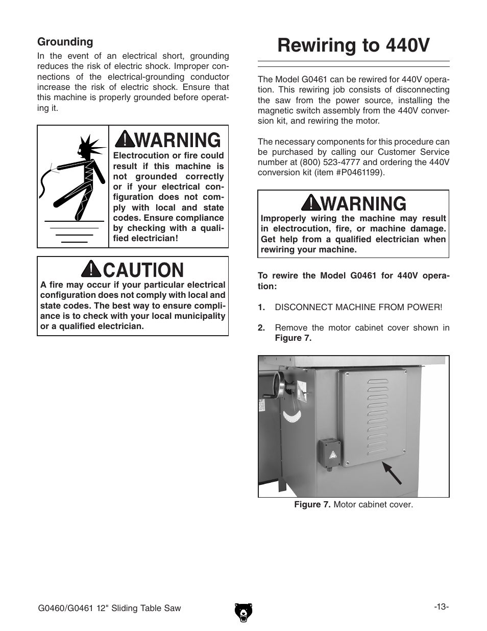 Rewiring to 440v | Grizzly G0461 User Manual | Page 15 / 72