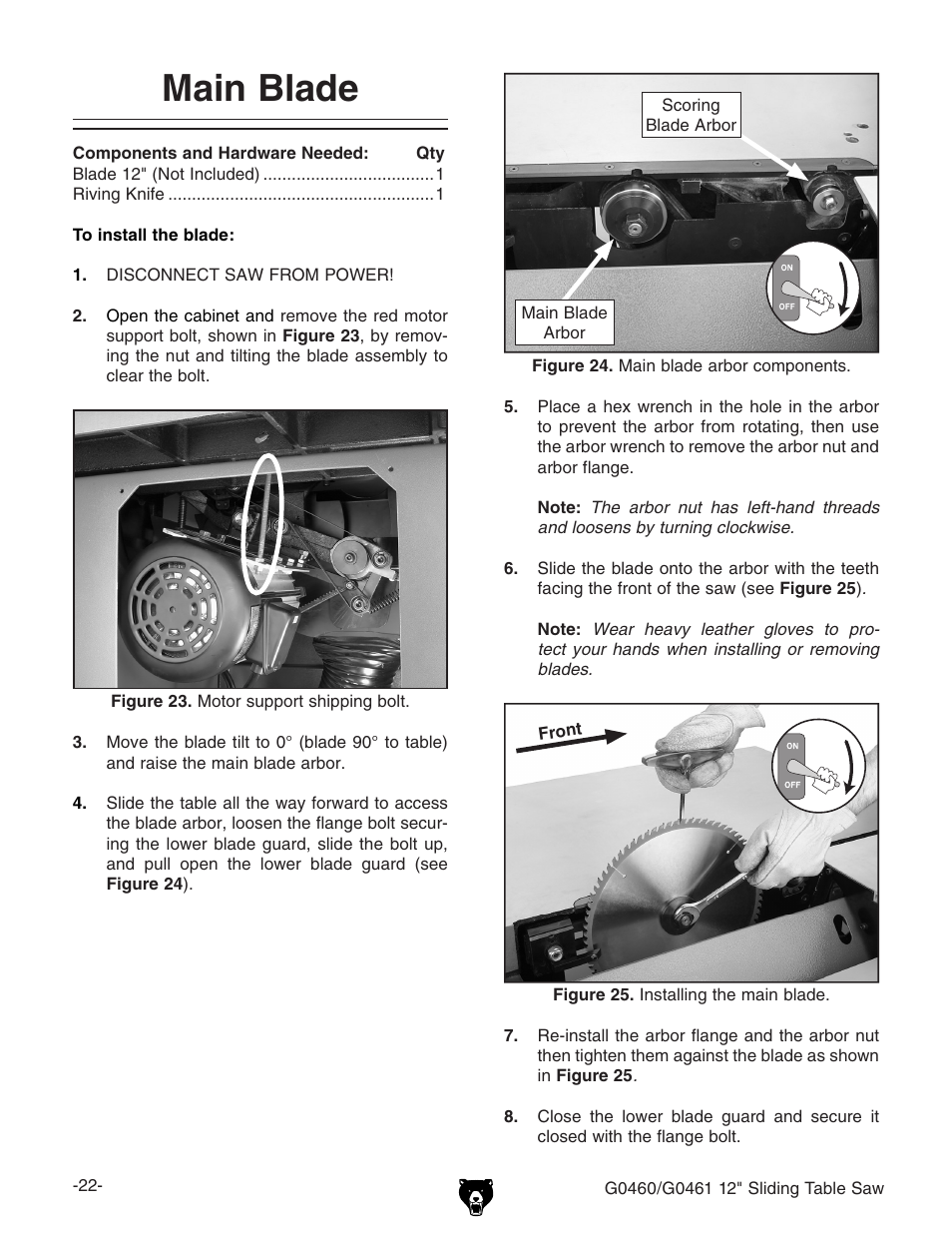 Main blade | Grizzly G0461 User Manual | Page 24 / 72