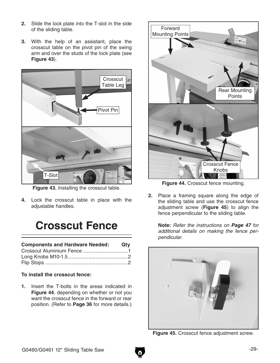 Crosscut fence | Grizzly G0461 User Manual | Page 31 / 72