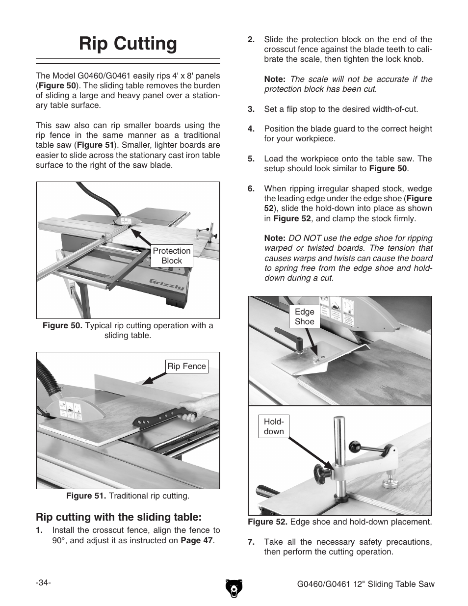 Rip cutting | Grizzly G0461 User Manual | Page 36 / 72