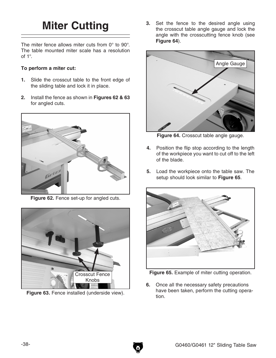 Miter cutting | Grizzly G0461 User Manual | Page 40 / 72