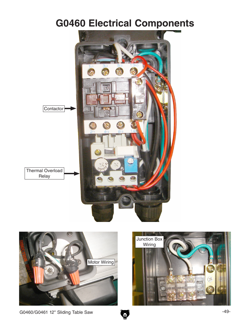 G0460 electrical components | Grizzly G0461 User Manual | Page 51 / 72