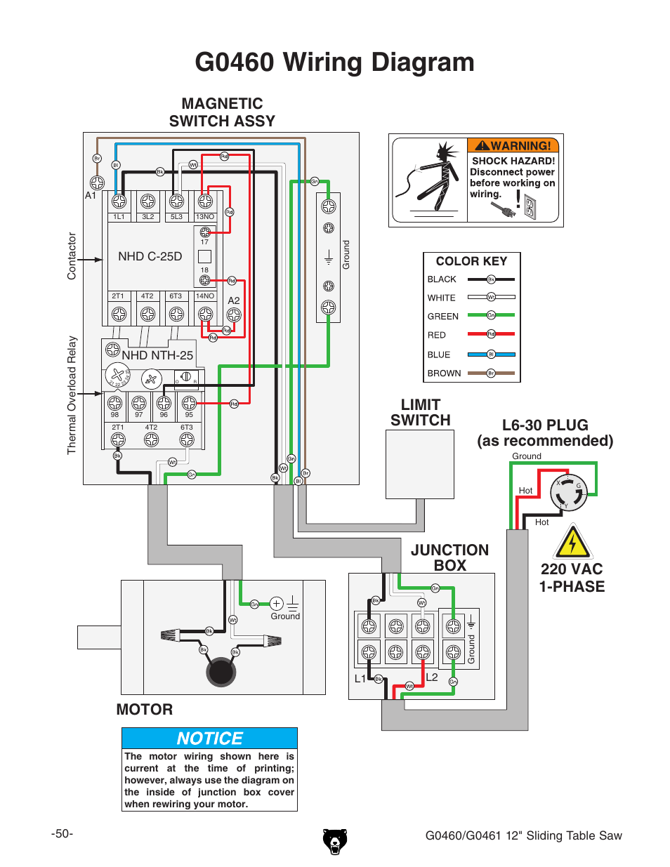 G0460 wiring diagram | Grizzly G0461 User Manual | Page 52 / 72