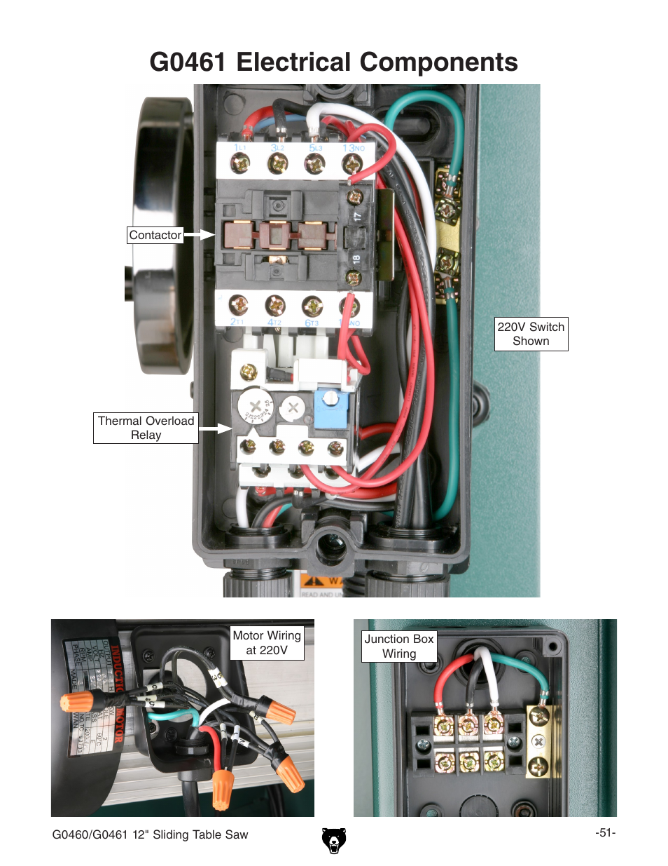 G0461 electrical components | Grizzly G0461 User Manual | Page 53 / 72