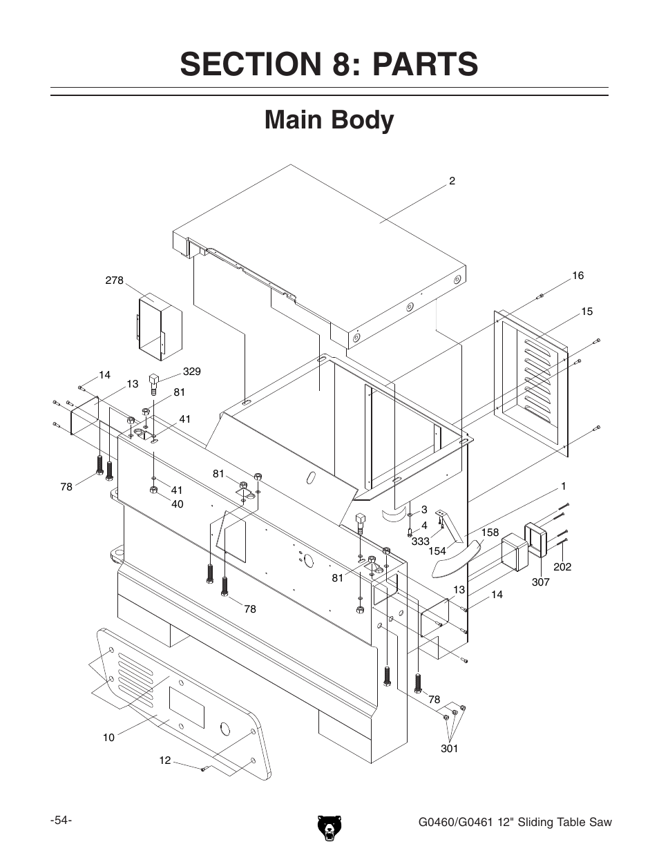 Main body | Grizzly G0461 User Manual | Page 56 / 72