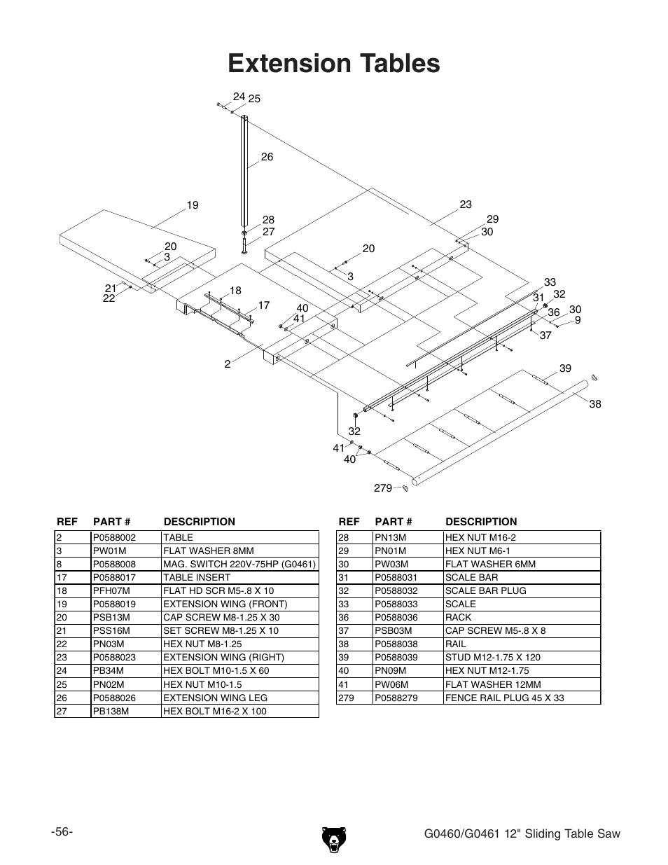 Extension tables | Grizzly G0461 User Manual | Page 58 / 72