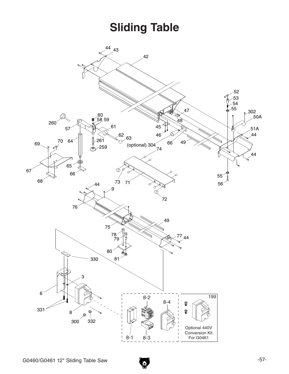 Sliding table | Grizzly G0461 User Manual | Page 59 / 72