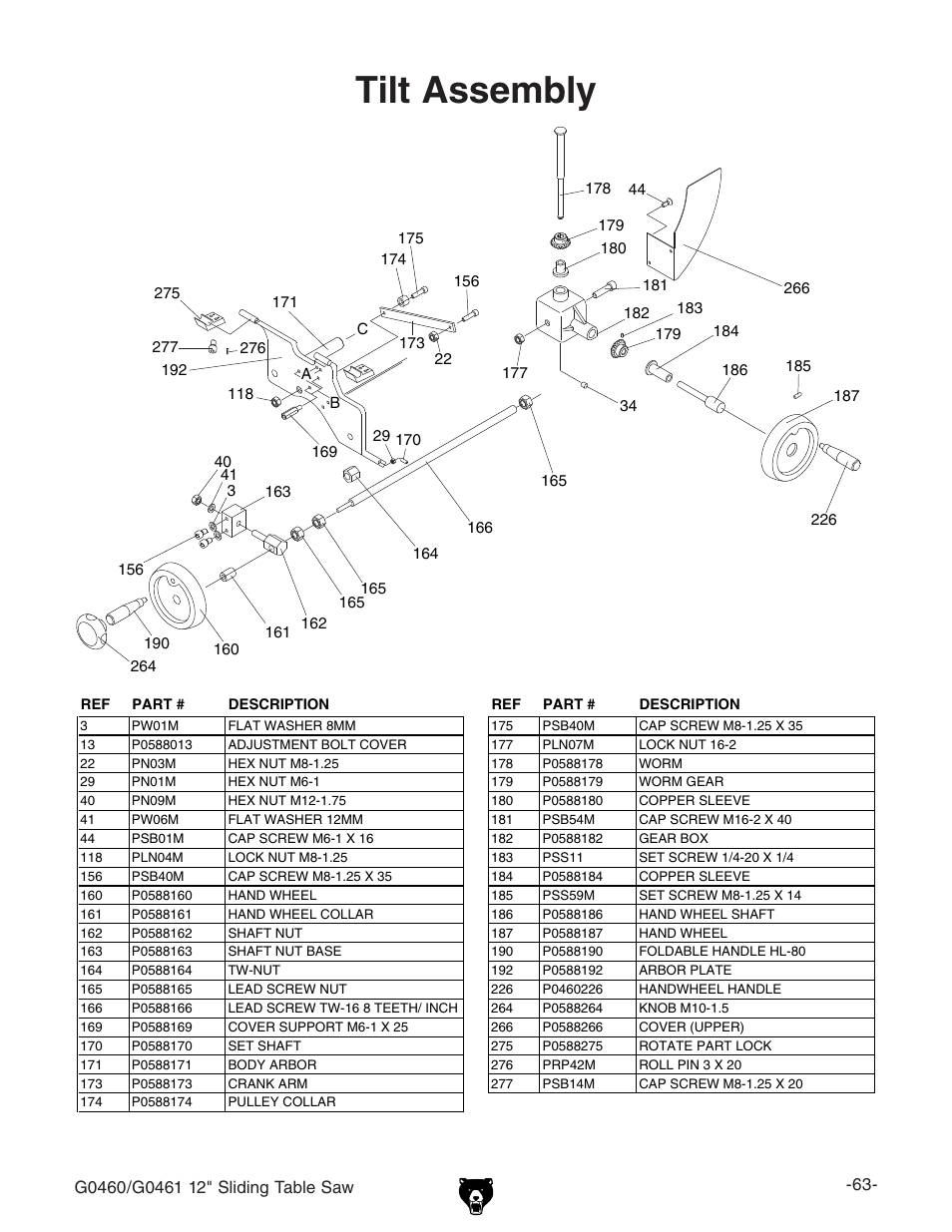 Tilt assembly | Grizzly G0461 User Manual | Page 65 / 72