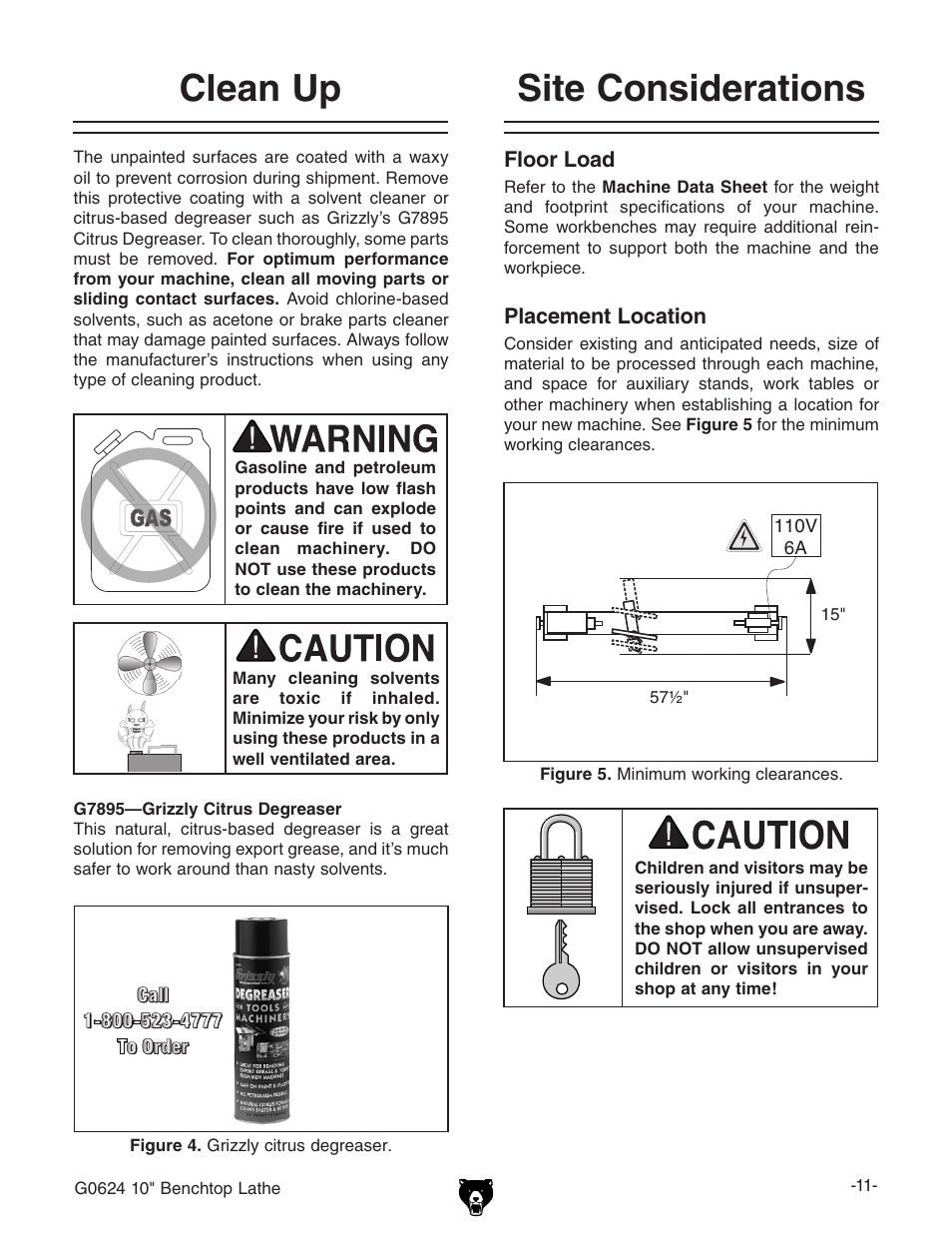 Site considerations clean up | Grizzly G0624 User Manual | Page 13 / 36