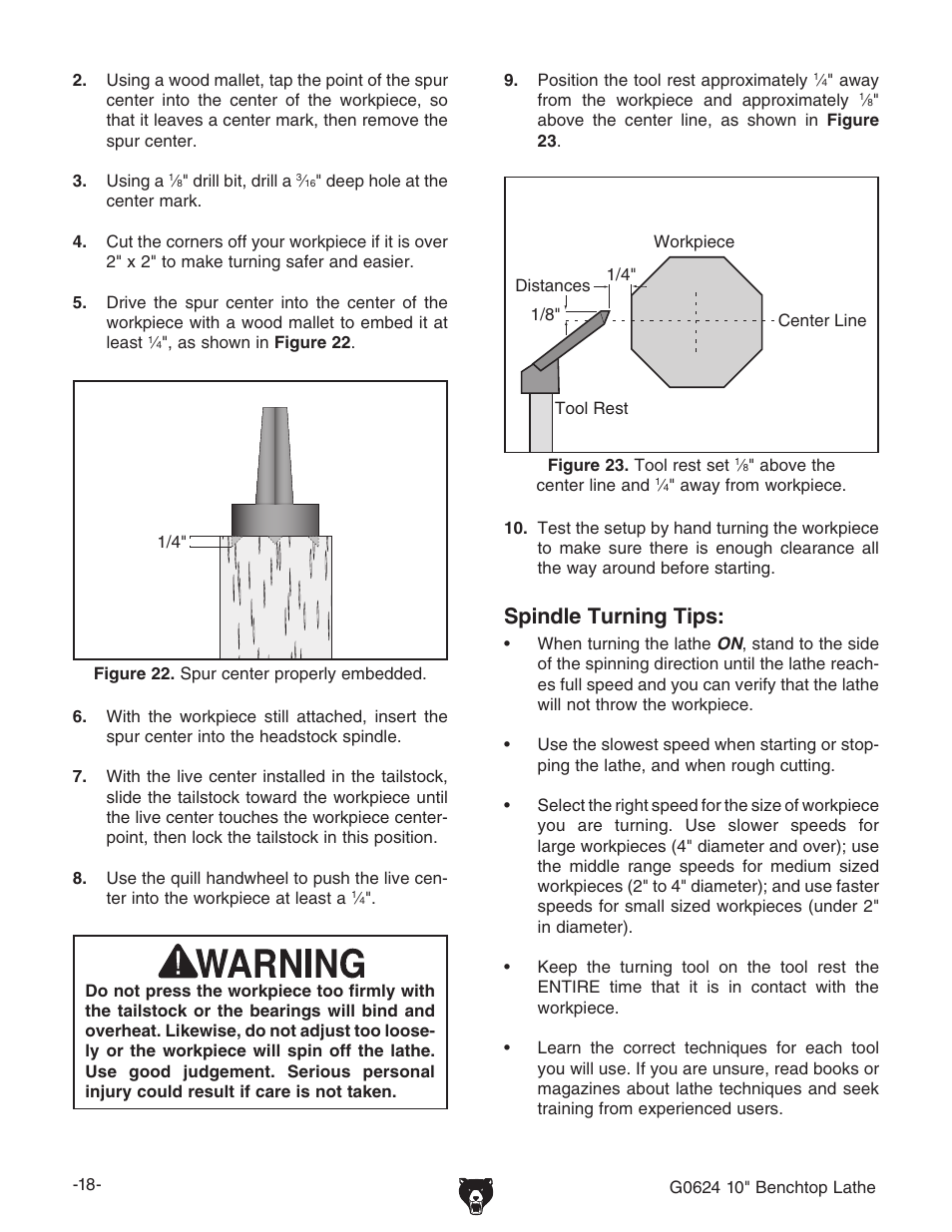 Spindle turning tips | Grizzly G0624 User Manual | Page 20 / 36