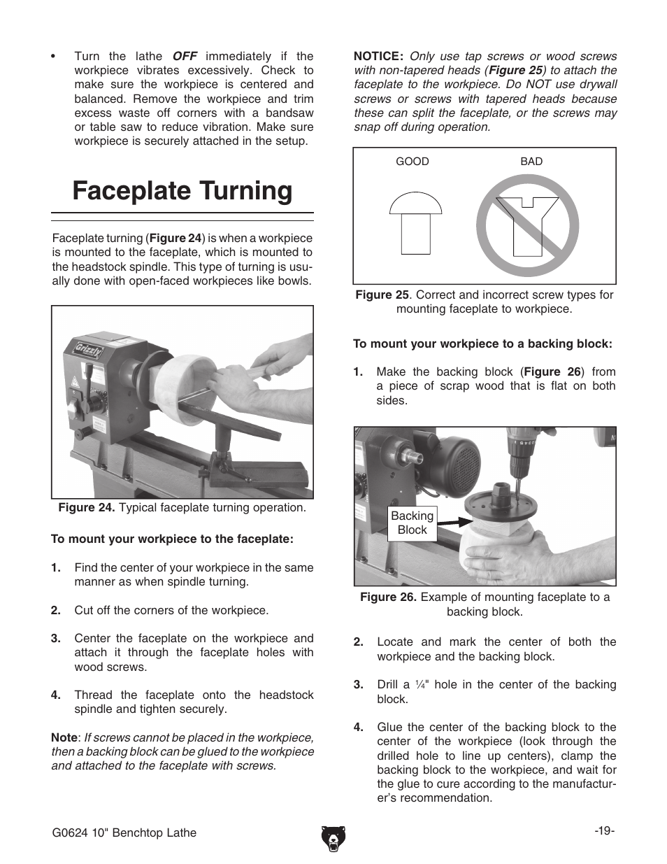 Faceplate turning | Grizzly G0624 User Manual | Page 21 / 36