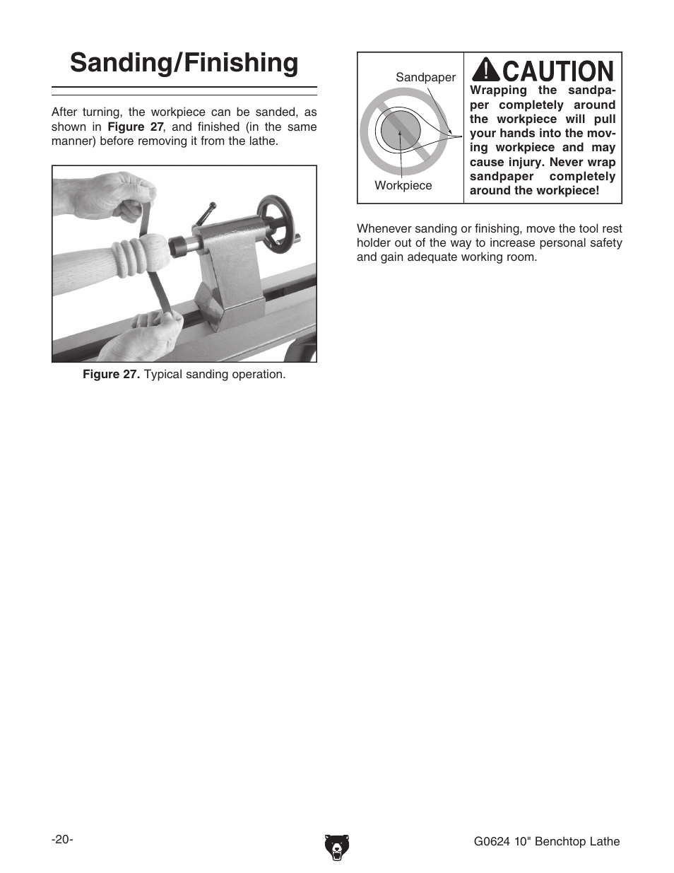 Sanding/finishing | Grizzly G0624 User Manual | Page 22 / 36