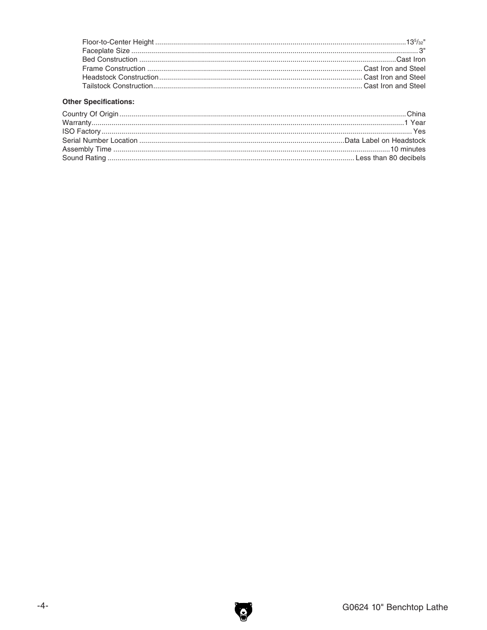 Grizzly G0624 User Manual | Page 6 / 36