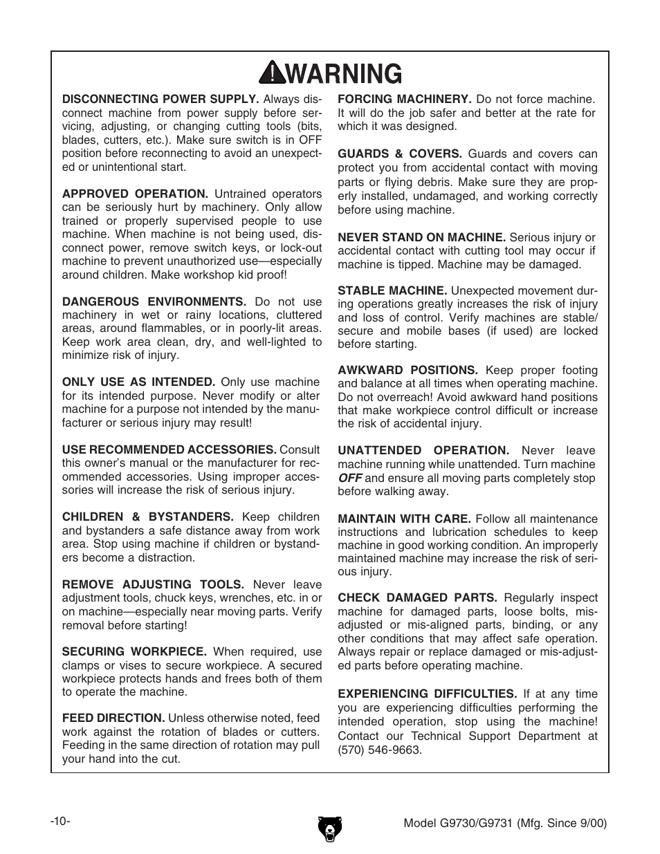 Grizzly G9731 User Manual | Page 18 / 130