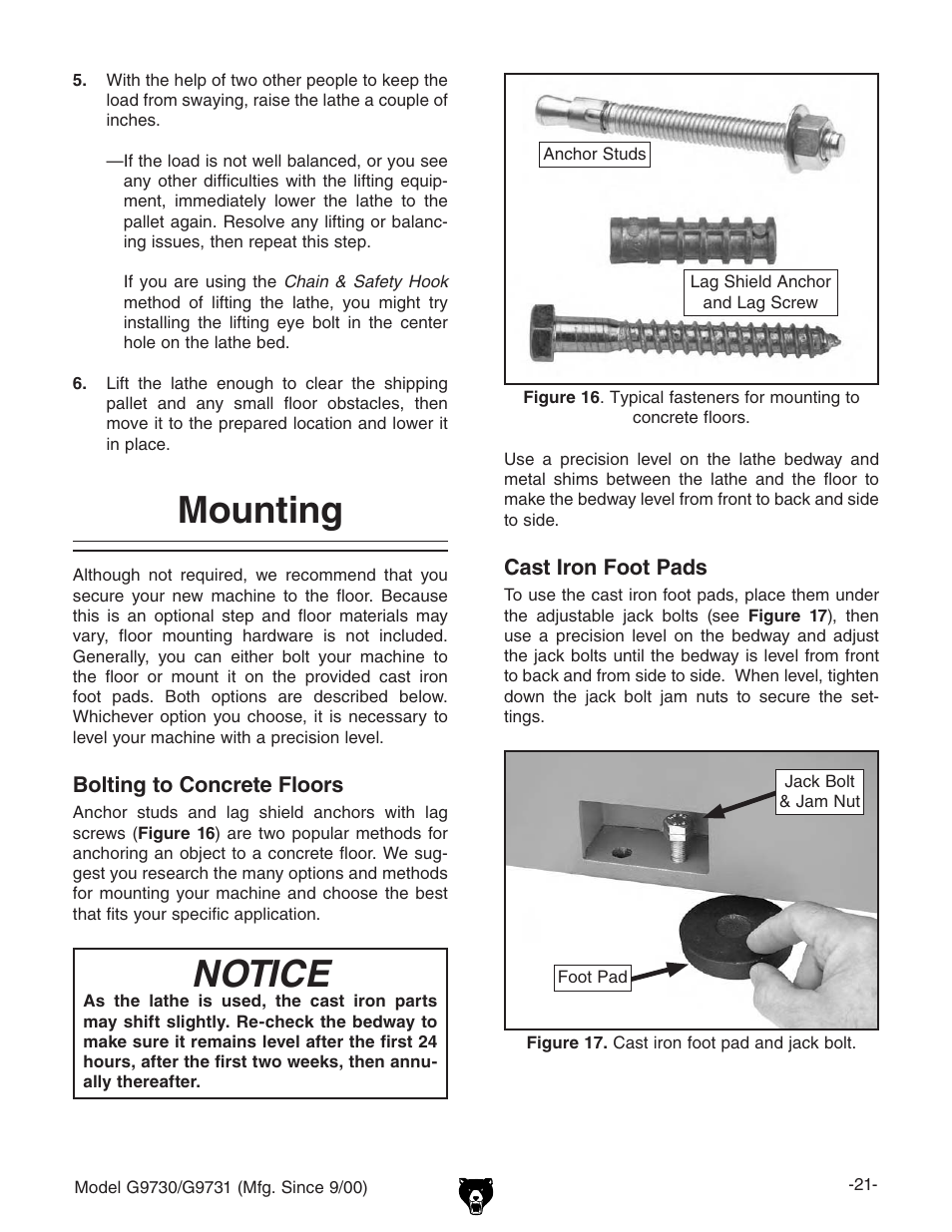 Mounting, Notice | Grizzly G9731 User Manual | Page 29 / 130