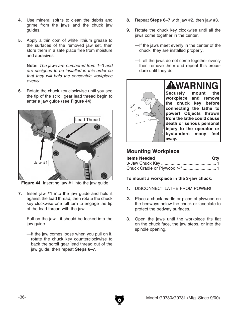 Mounting workpiece | Grizzly G9731 User Manual | Page 44 / 130